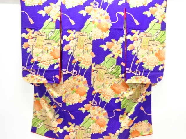 JAPANESE KIMONO FOR KIDS / ANTIQUE KIMONO / TAISHO ROMAN STYLE / MON KINSHA / FLORAL PLANTS